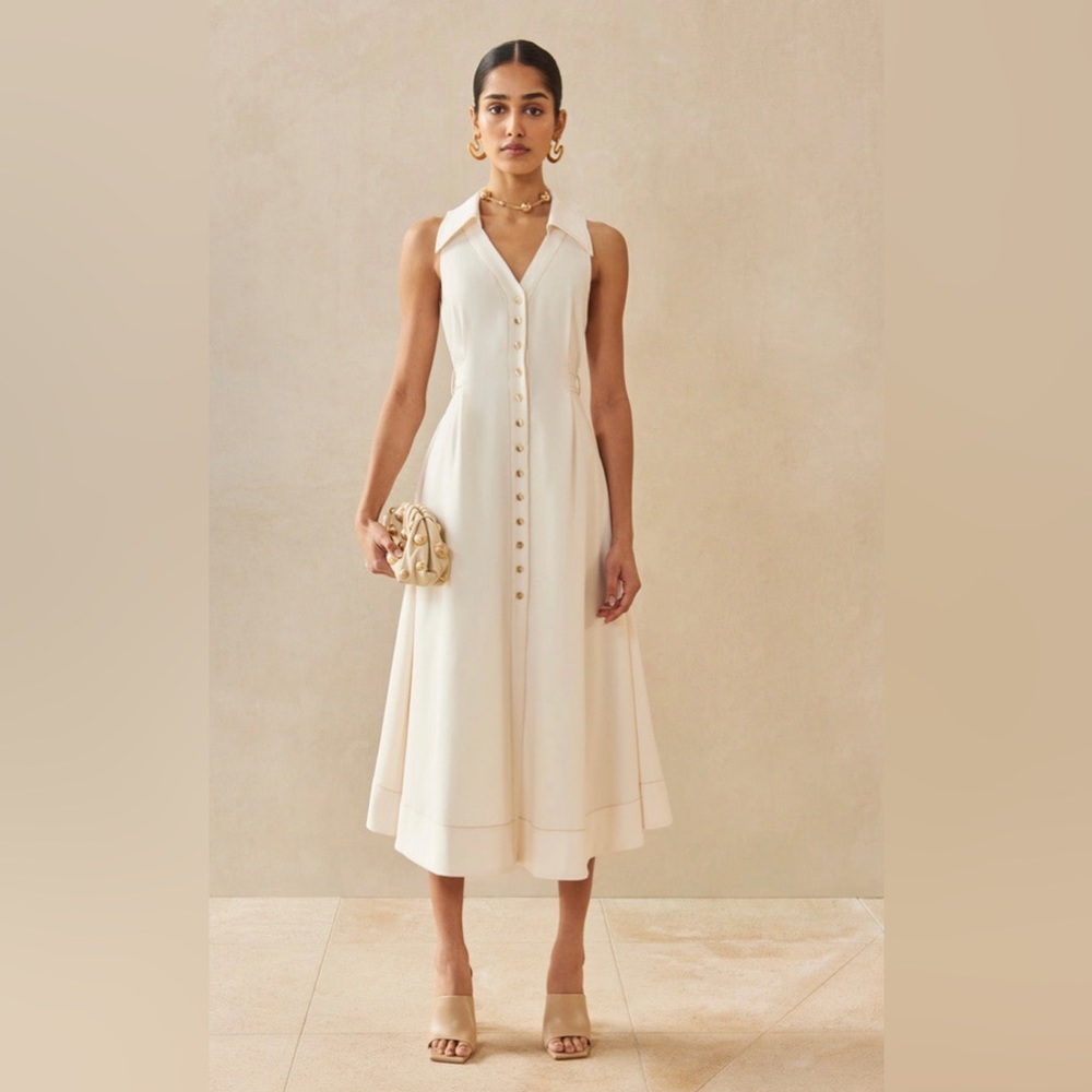 Cult Gaia Bella Twill Sleeveless Front Button Midi Shirt Dress
